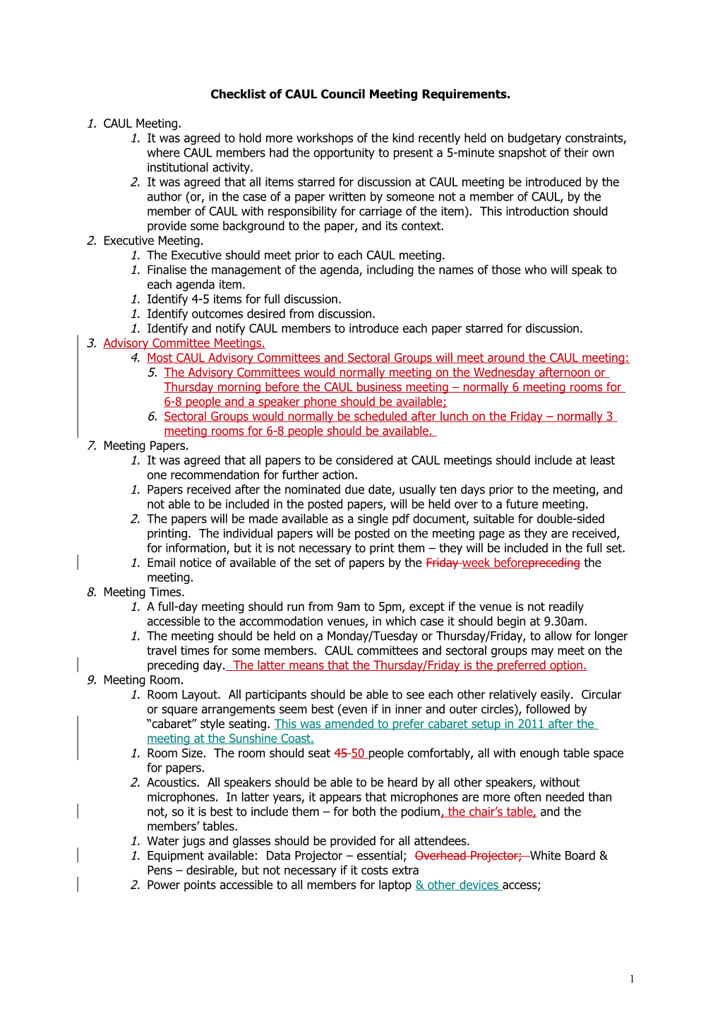 Checklist of CAUL Council Meeting Requirements