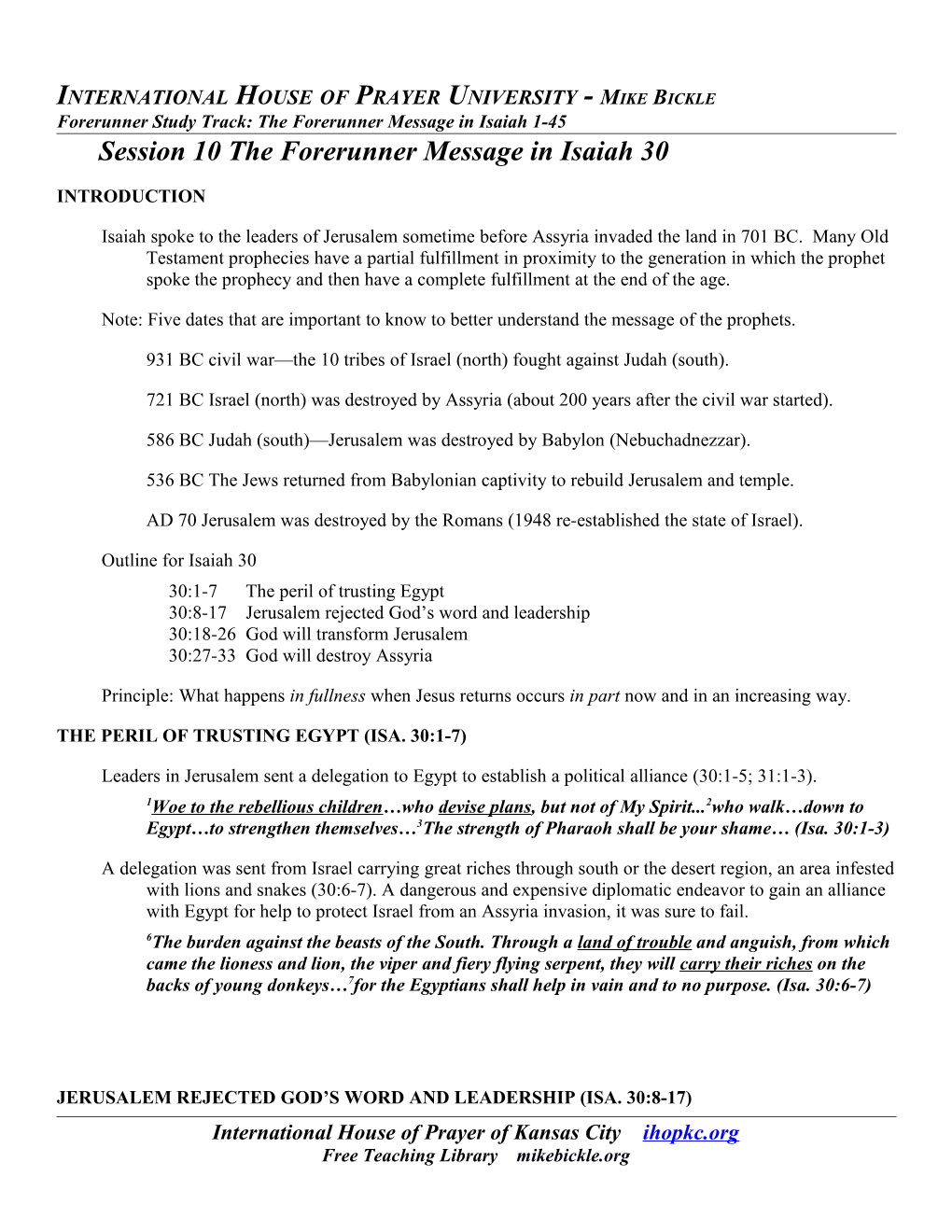 Session 10 the Forerunner Message in Isaiah 30