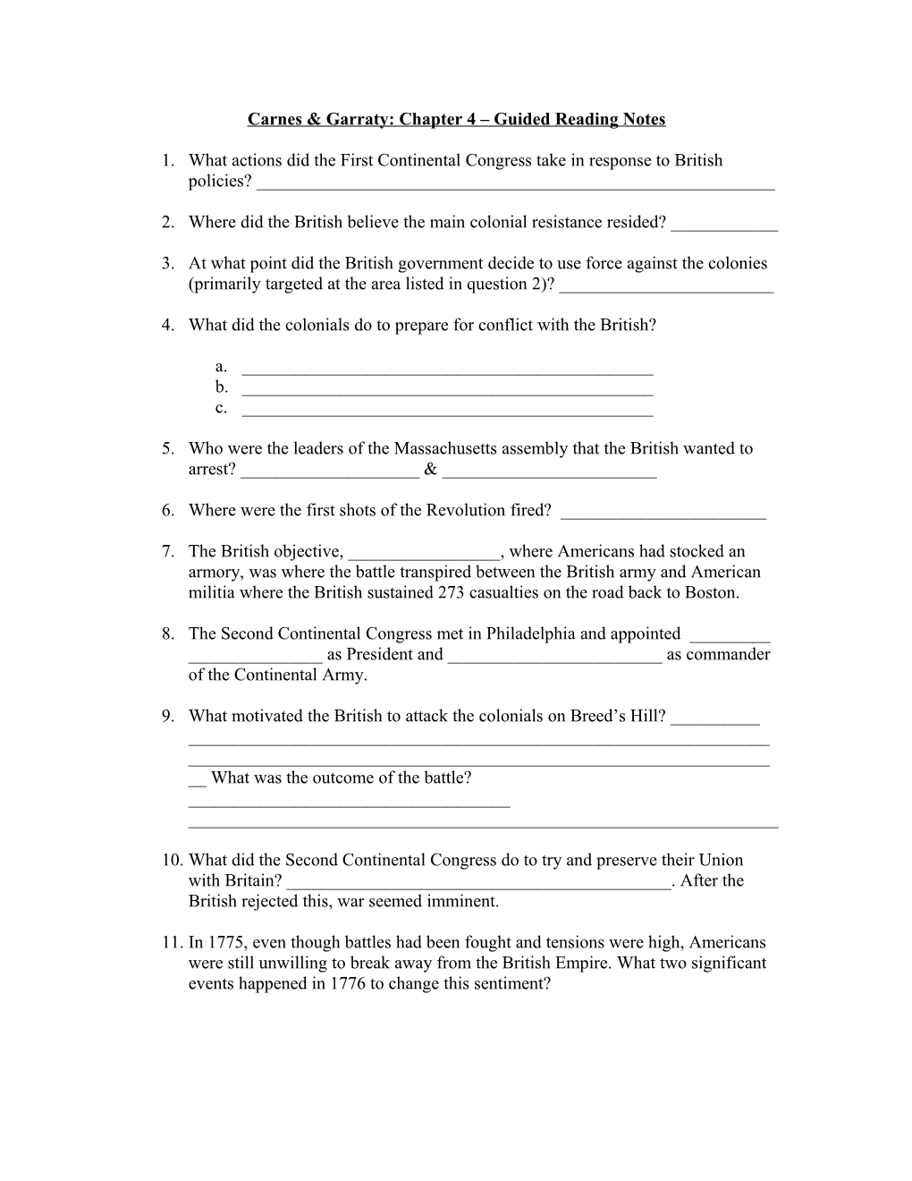 Carnes & Garraty: Chapter 4 Guided Reading Notes