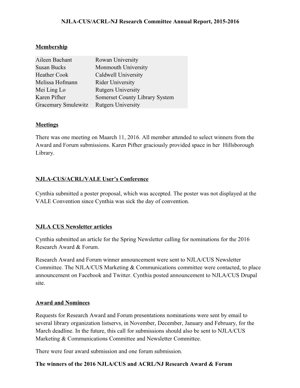 NJLA-CUS/ACRL-NJ Research Committee Annual Report, 2015-2016