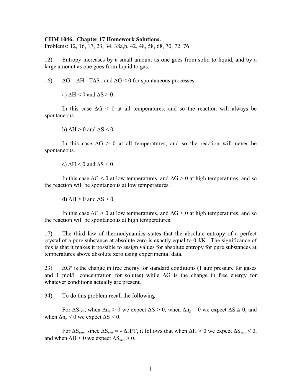 CHM 1046. Chapter 17 Homework Solutions