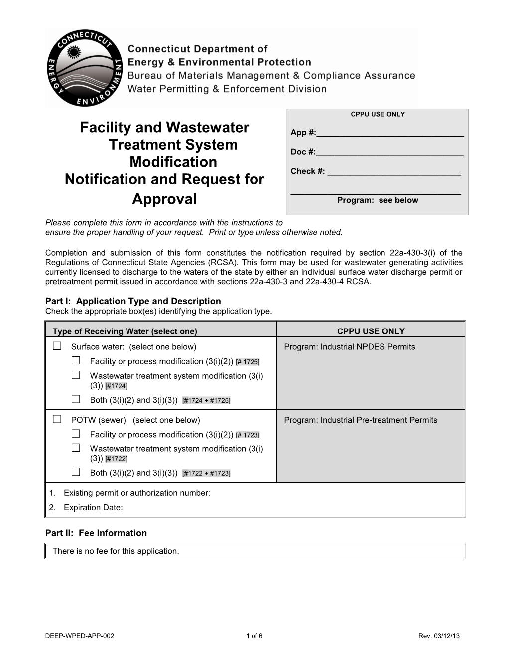 Facility and Wastewater Treatment System Modificationnotification and Request for Approval