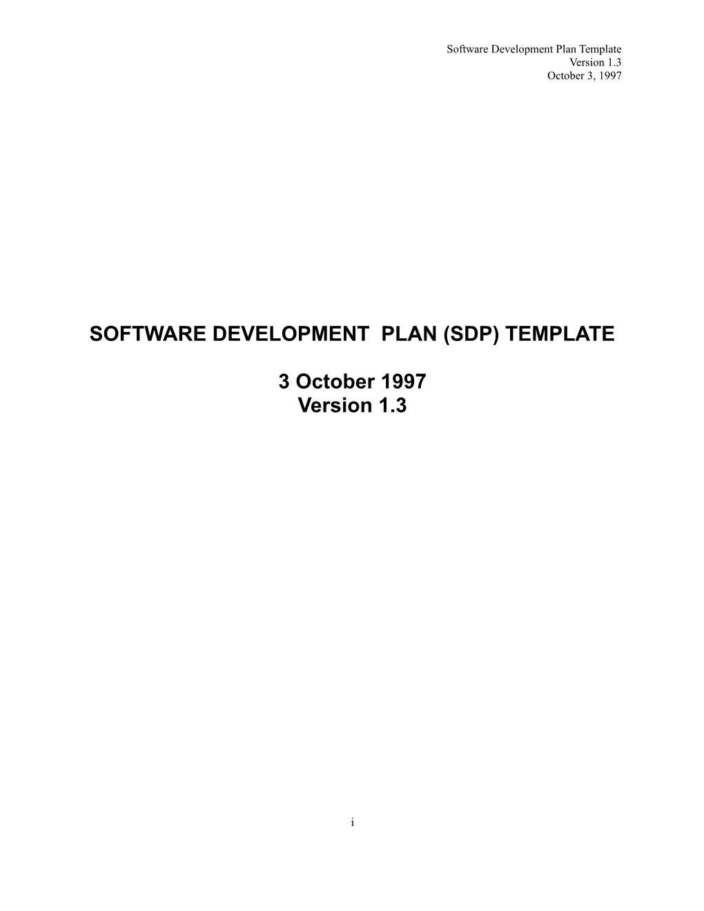 Software Development Plan (Sdp) Template