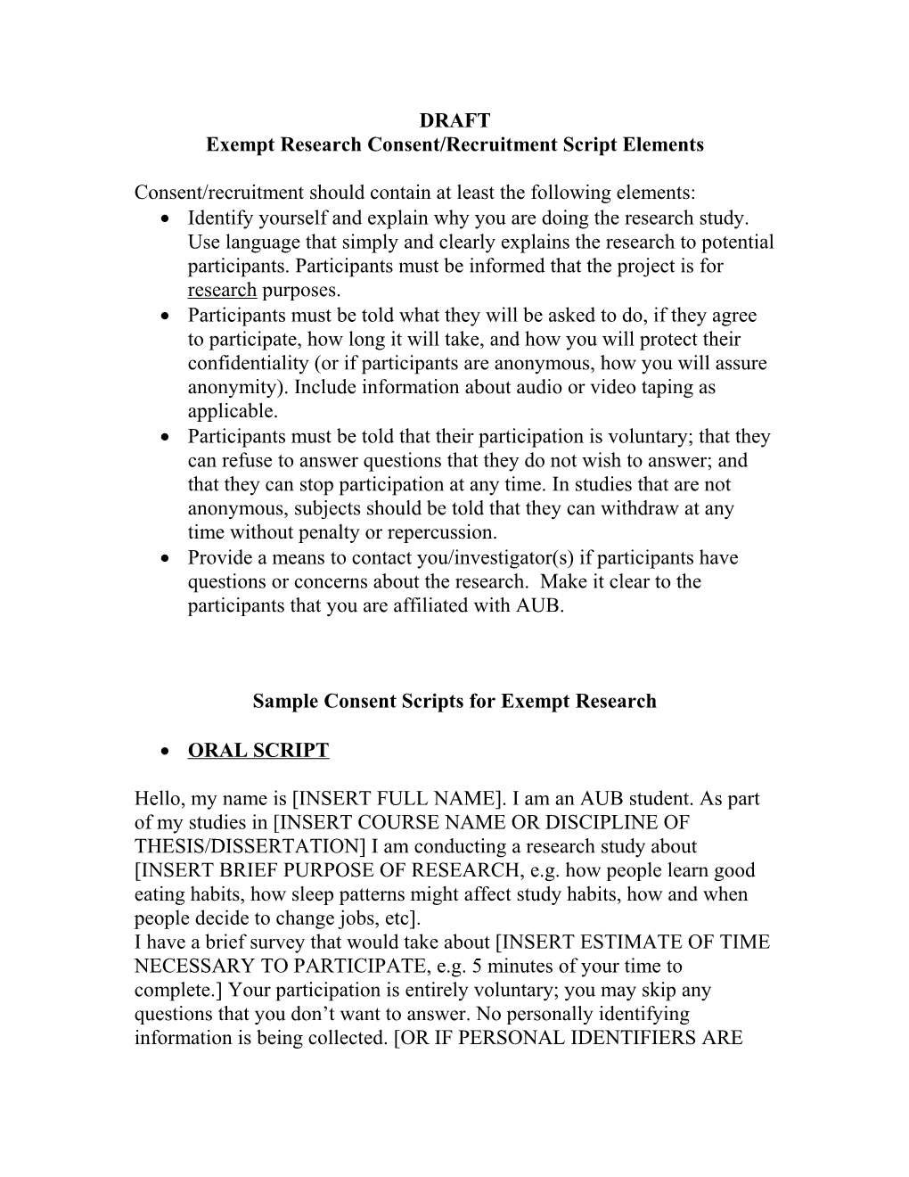Sample Scripts for Exempt Research