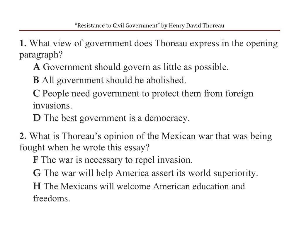 Resistance to Civil Government by Henry David Thoreau
