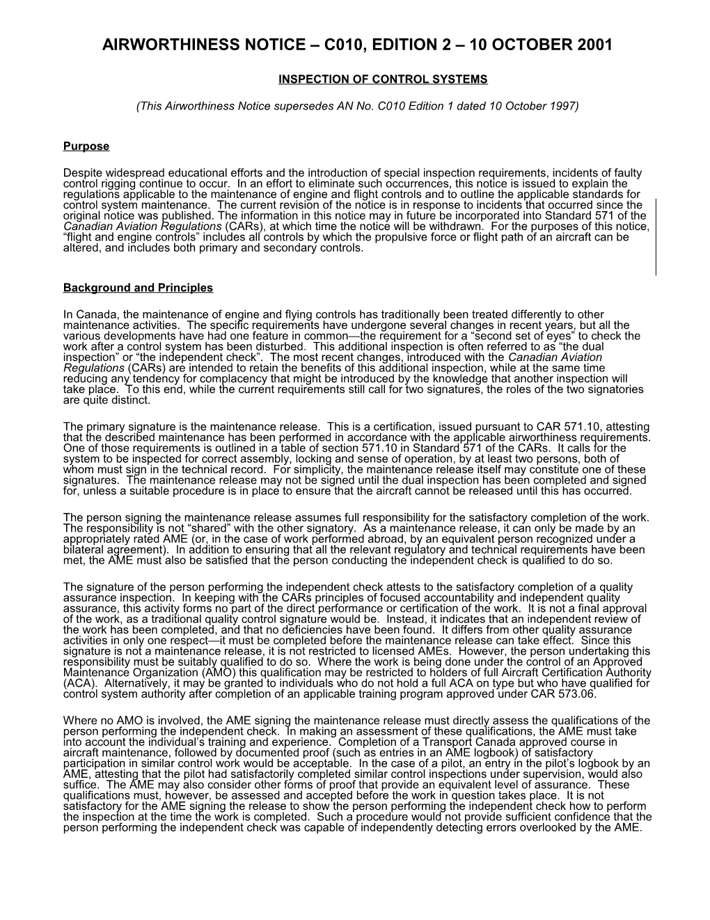 Airworthiness Notice C010, Edition 2 10 October 2001