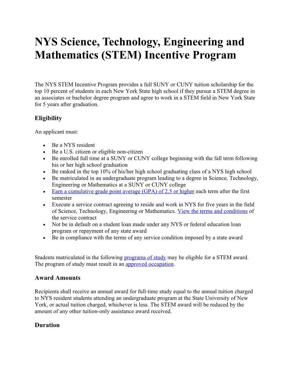 NYS Science, Technology, Engineering and Mathematics (STEM) Incentive Program