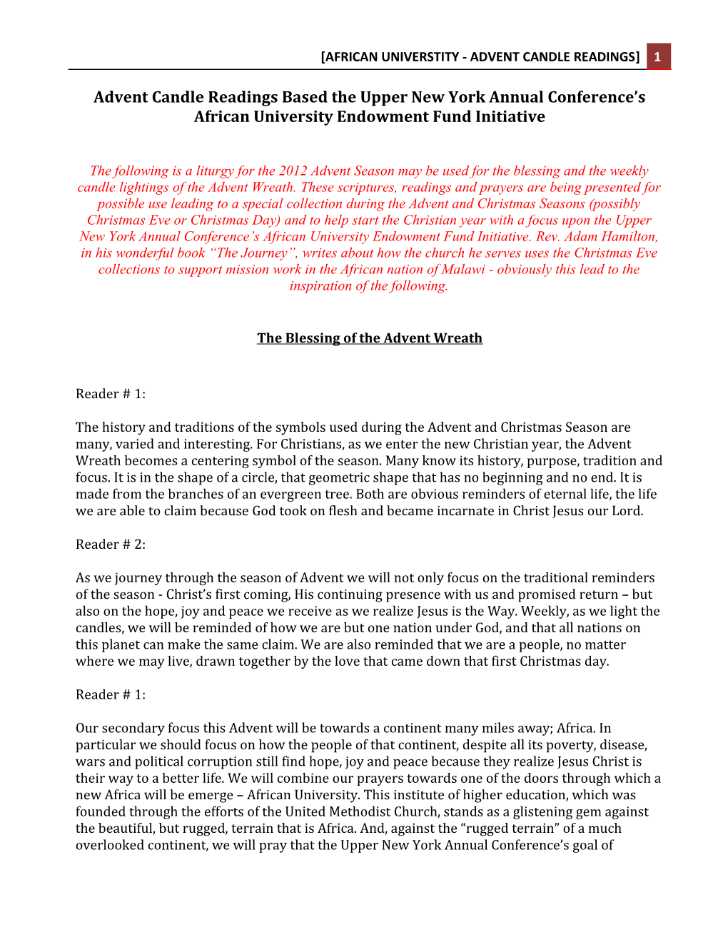African Universtity - Advent Candle Readings