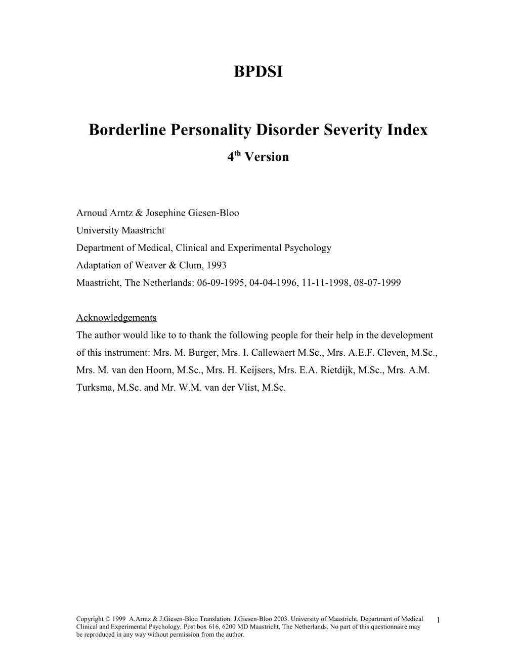 Borderline Personality Disorder Severity Index
