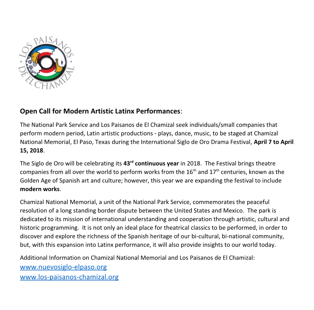 Open Call for Modern Artistic Latinx Performances