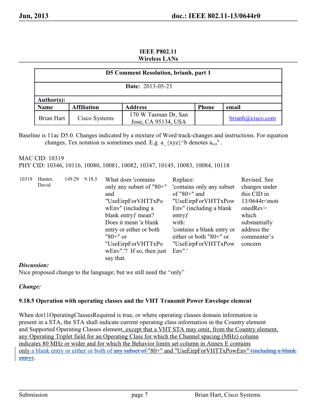 9.18.5 Operation with Operating Classes and the VHT Transmit Power Envelope Element