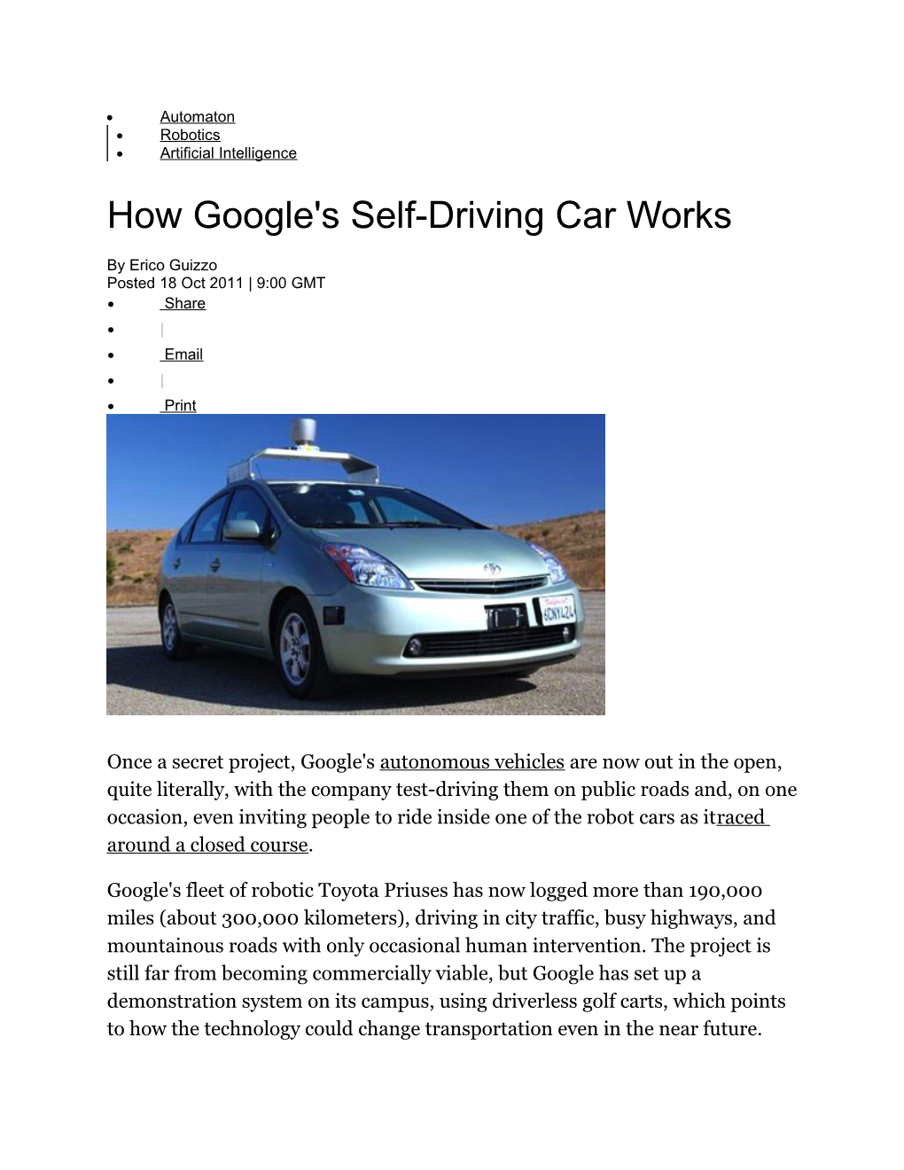 How Google's Self-Driving Car Works