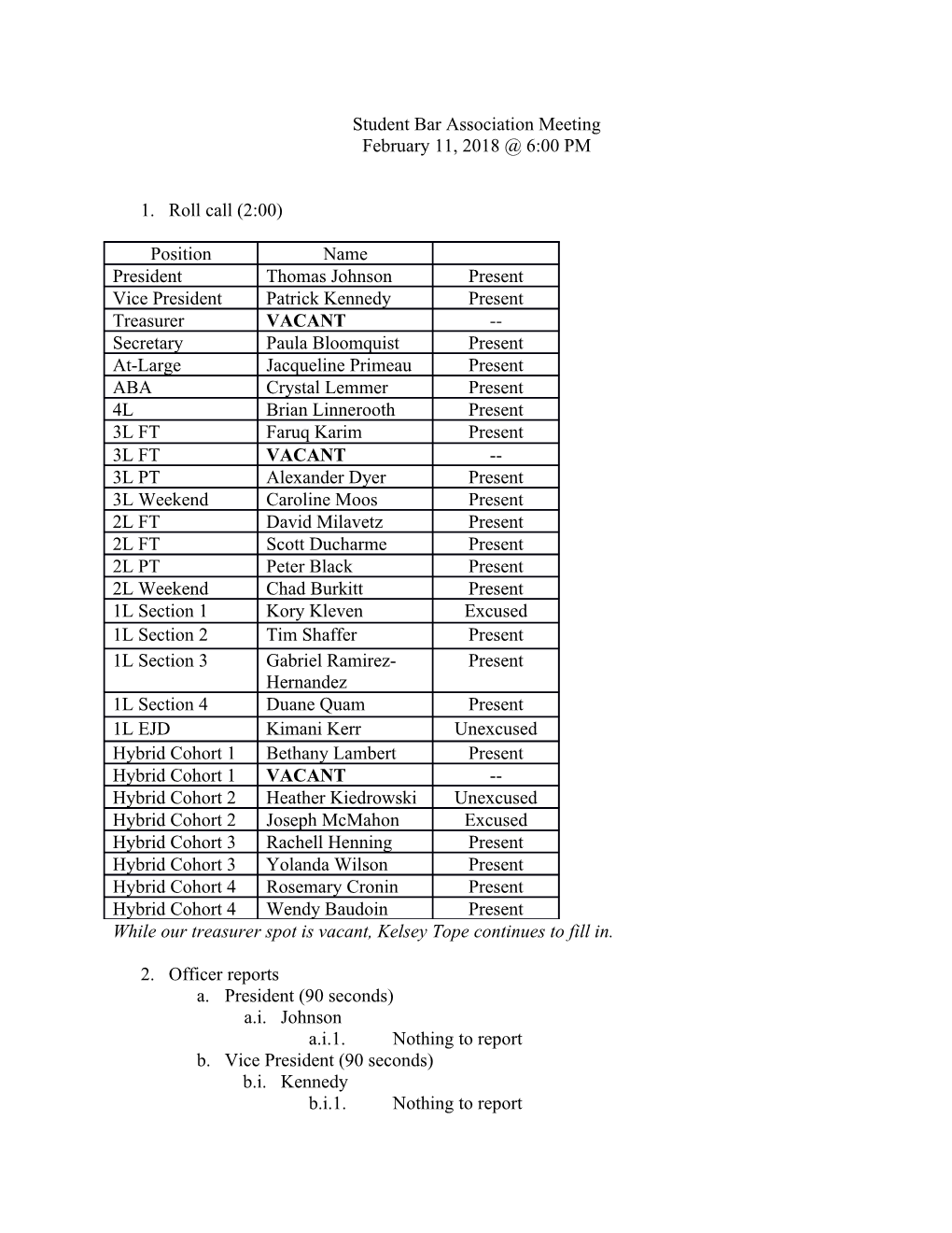 Student Bar Association Meeting