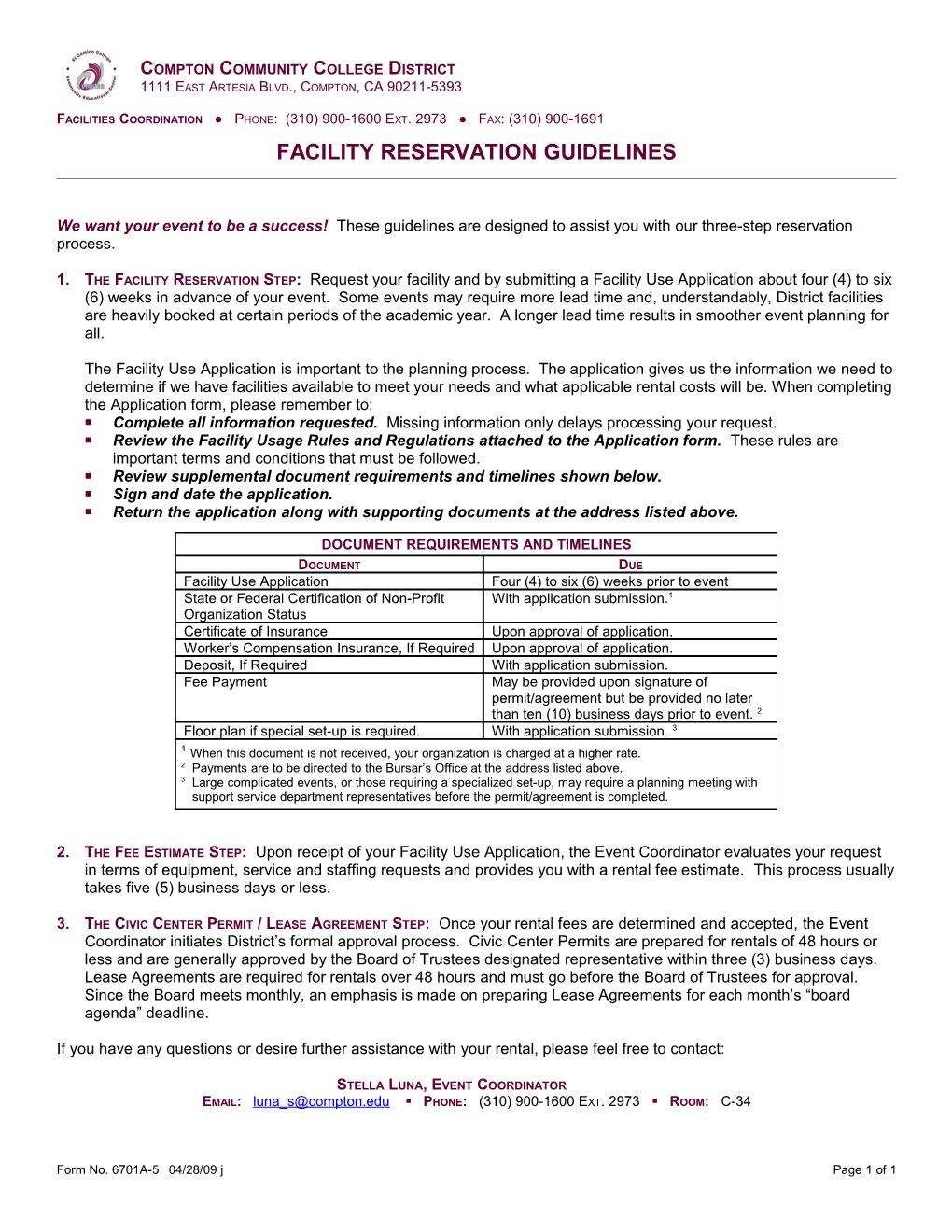Facility Reservation Guidelines
