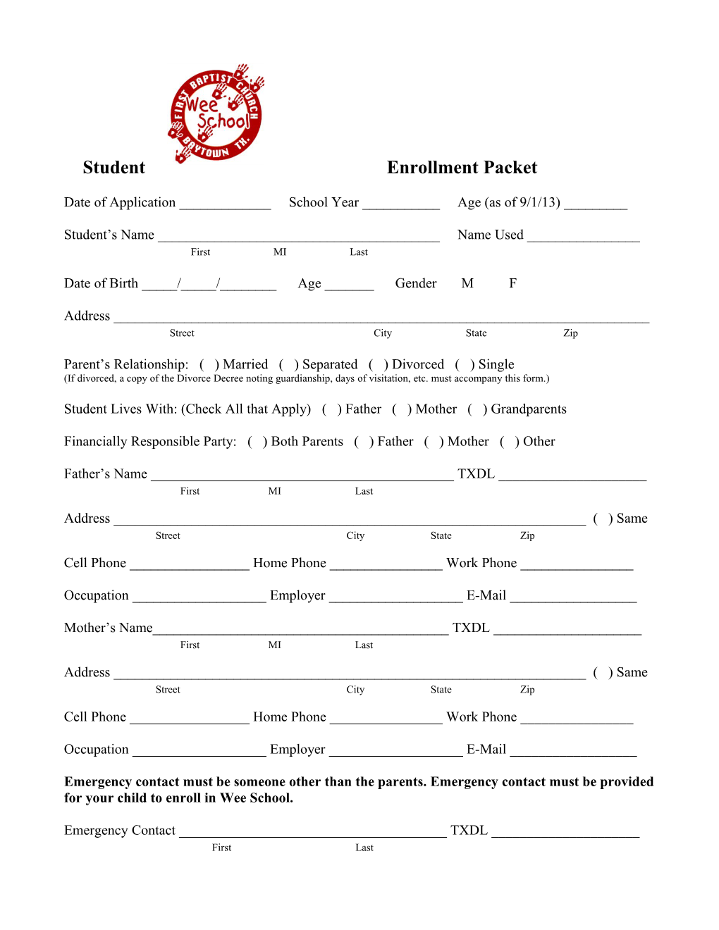 Student Enrollment Packet