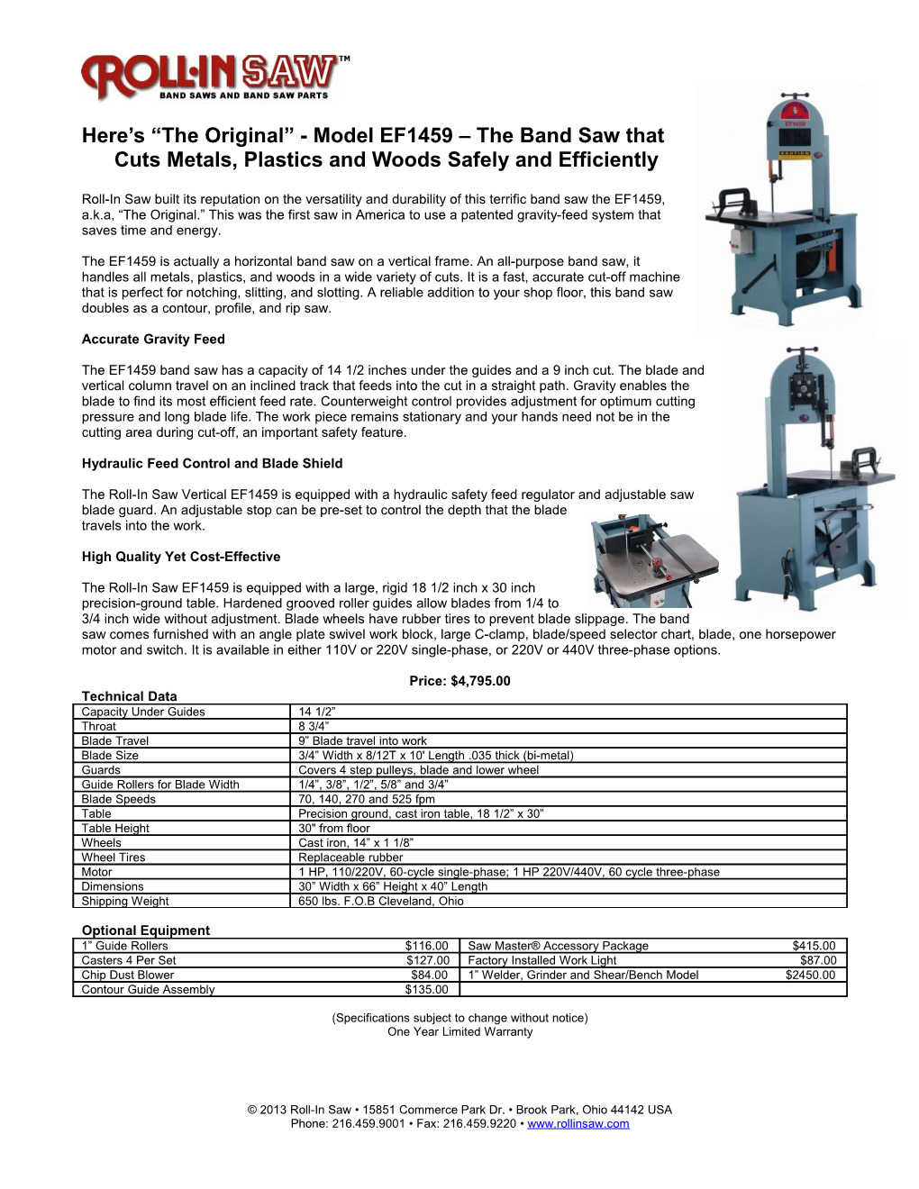 Here S the Original - Model EF1459 the Bandsaw That Cuts Metals, Plastics and Woods Safely