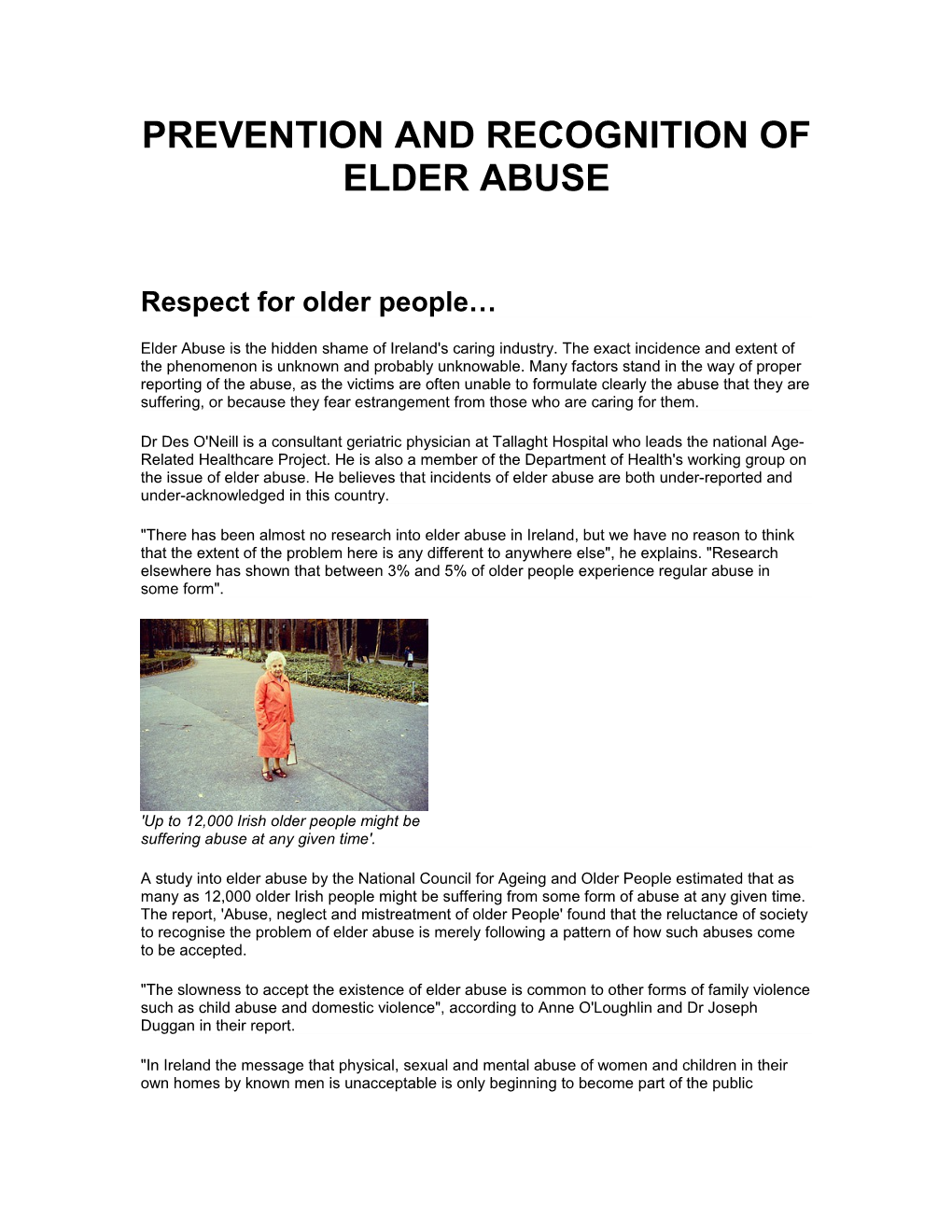 Prevention and Recognition of Elder Abuse