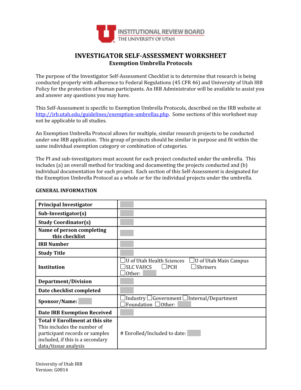 Investigator Self-Assessment Worksheet