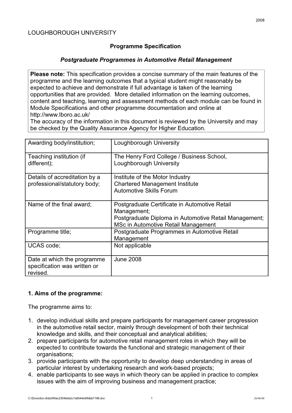 Postgraduate Programmes in Automotive Retail Management