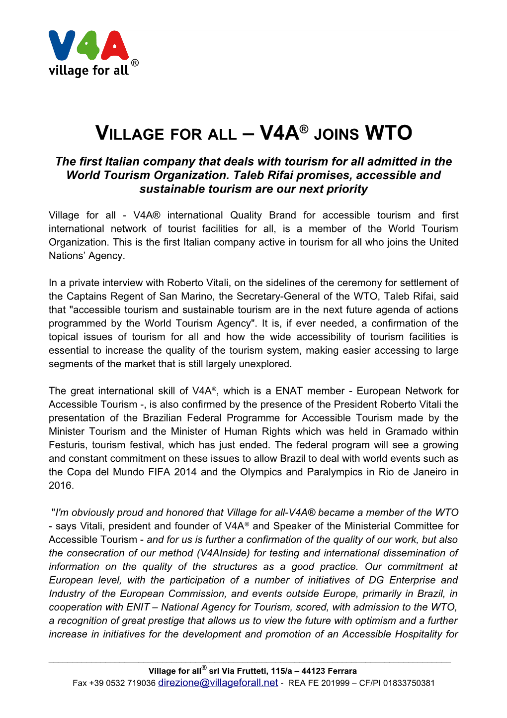 Village for All V4A Joins WTO