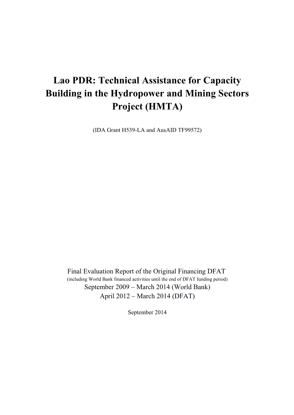 Final Evaluation Report of the Original Financing DFAT