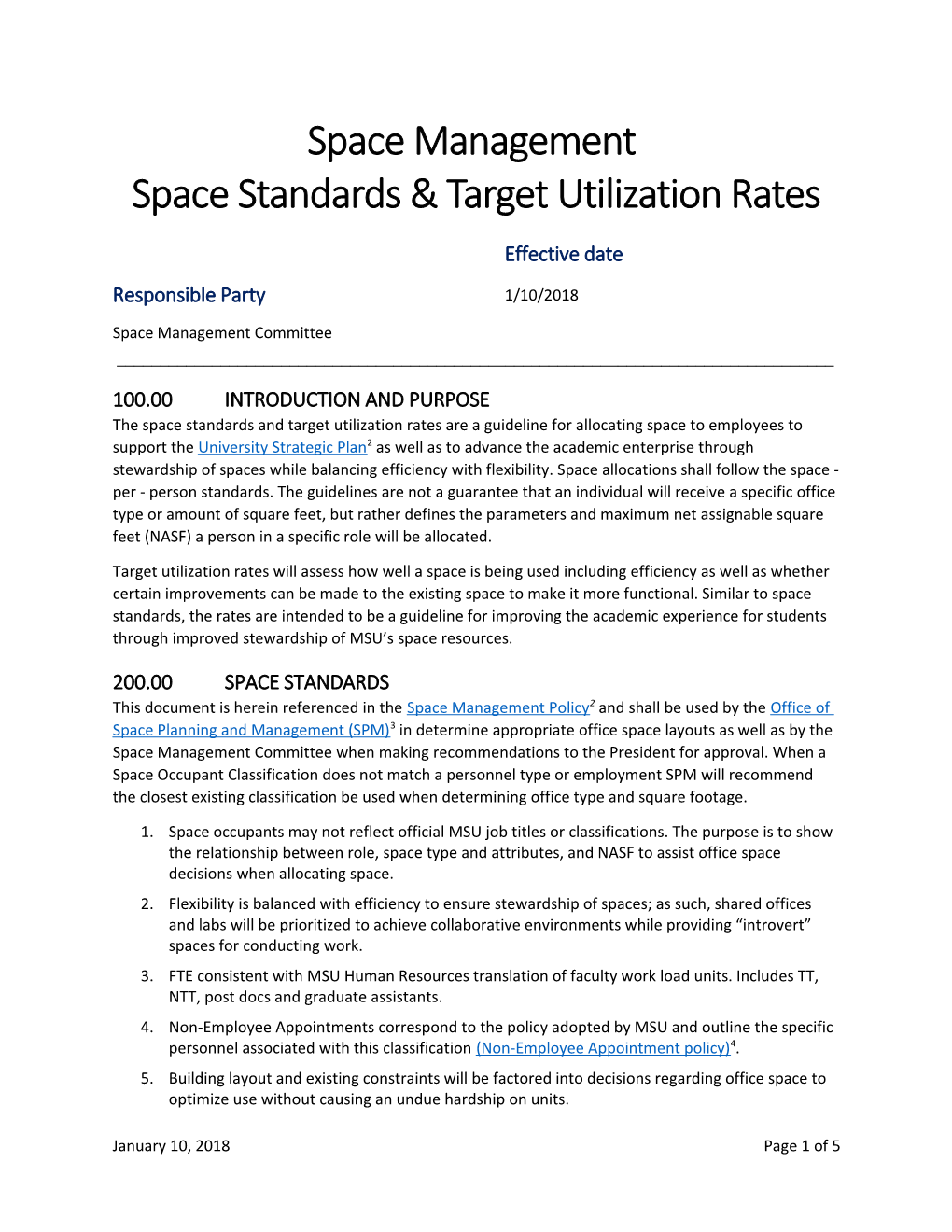 Space Standards & Target Utilization Rates