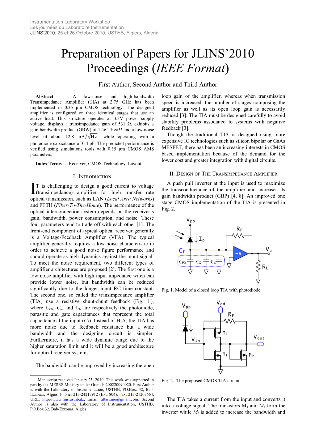 Preparation of Papers for JLINS 2010 Proceedings (IEEE Format)