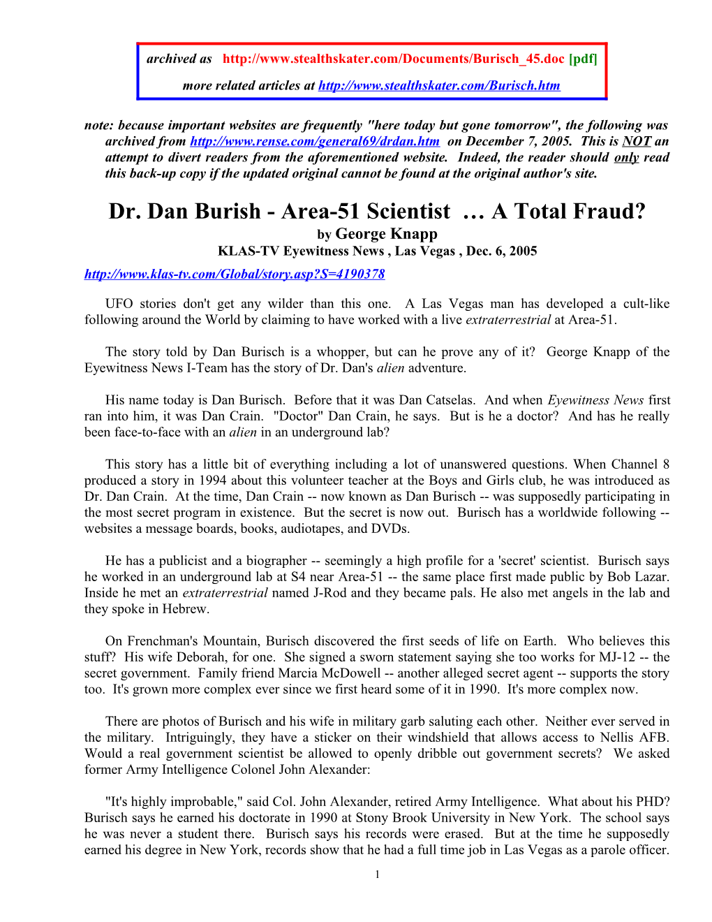 Dr. Dan Burish - Area-51 Scientist a Total Fraud?