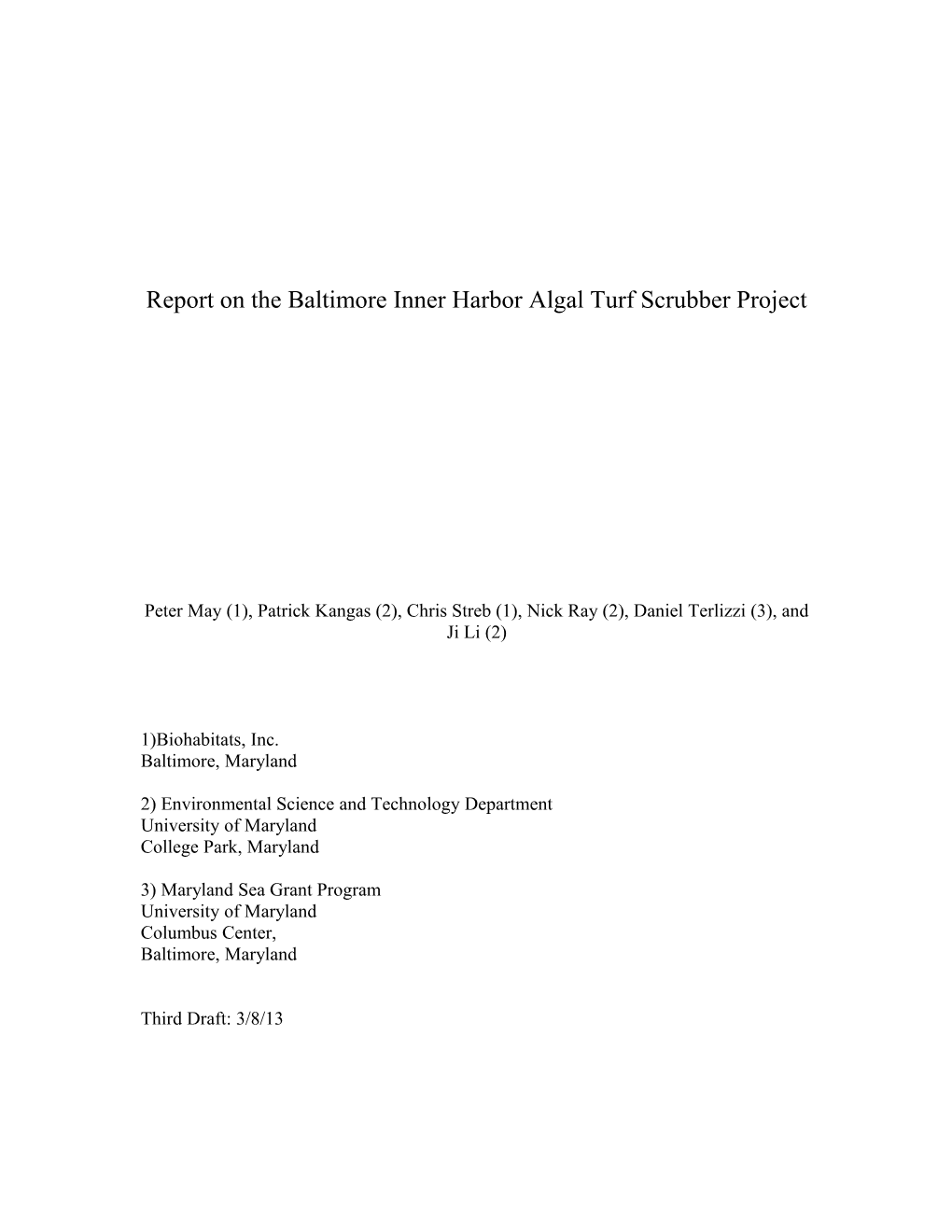 Progress Report on the Susquehanna River Algal Turf Scrubber Project