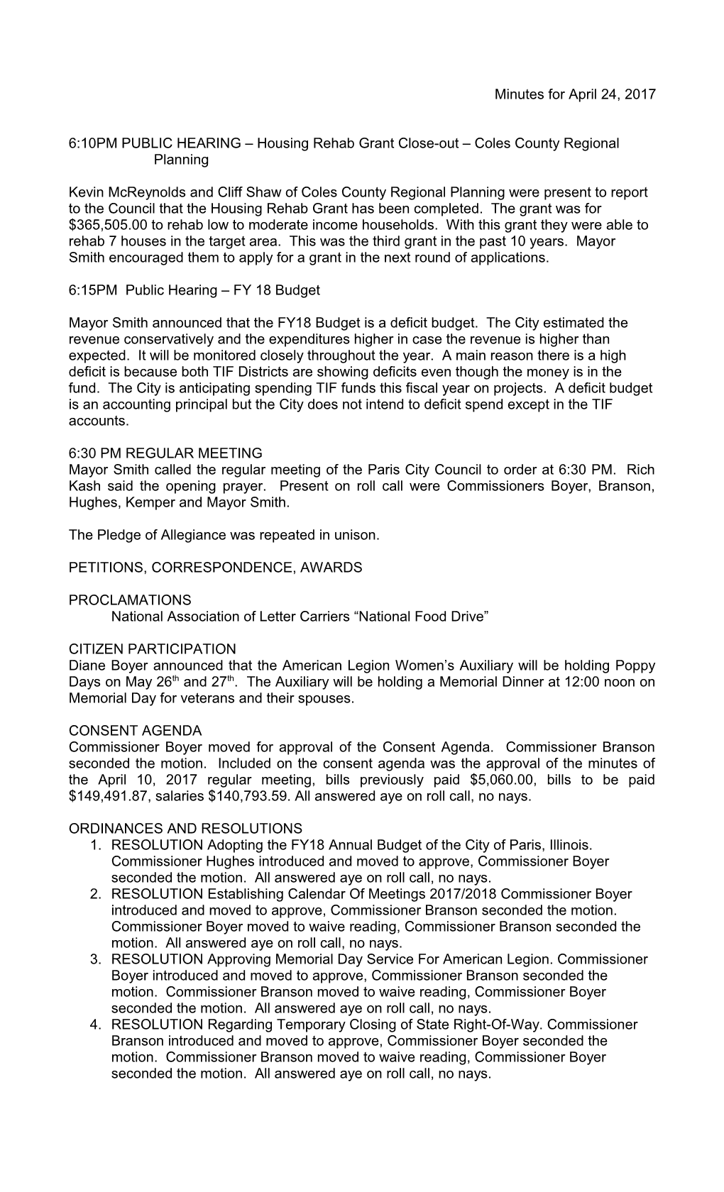 6:10PM PUBLIC HEARING Housing Rehab Grant Close-Out Coles County Regional Planning