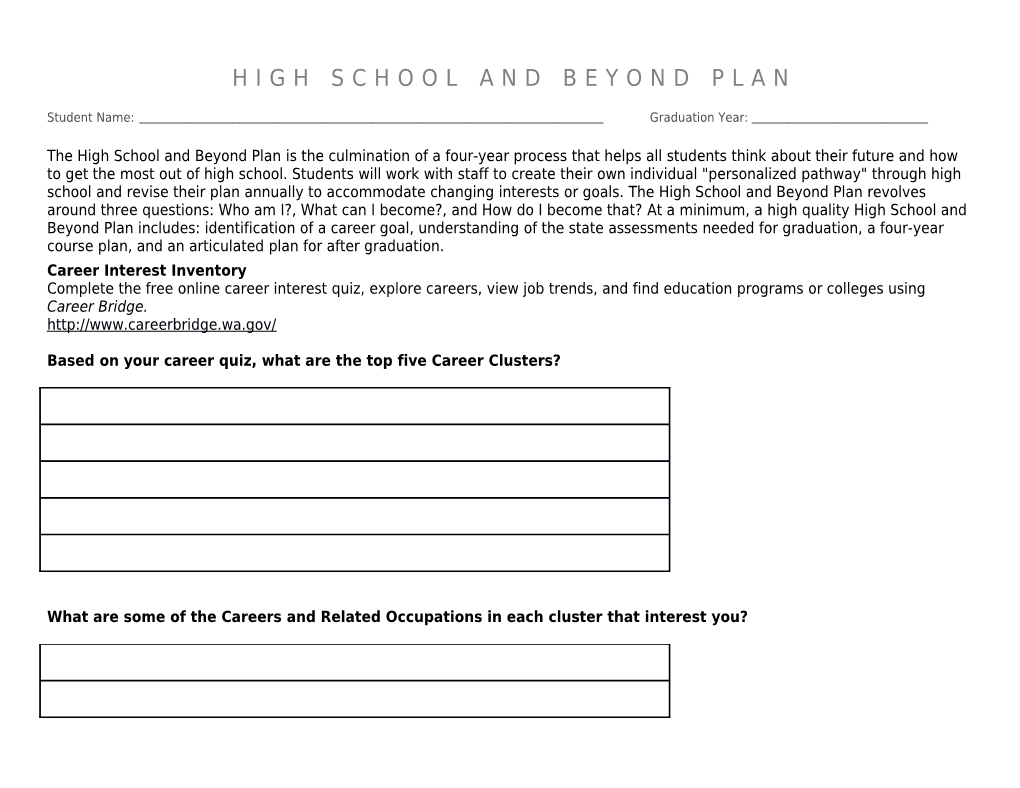 High School and Beyond Plan