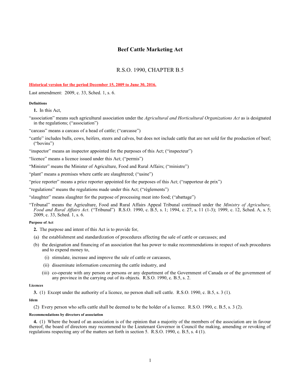 Beef Cattle Marketing Act, R.S.O. 1990, C. B.5