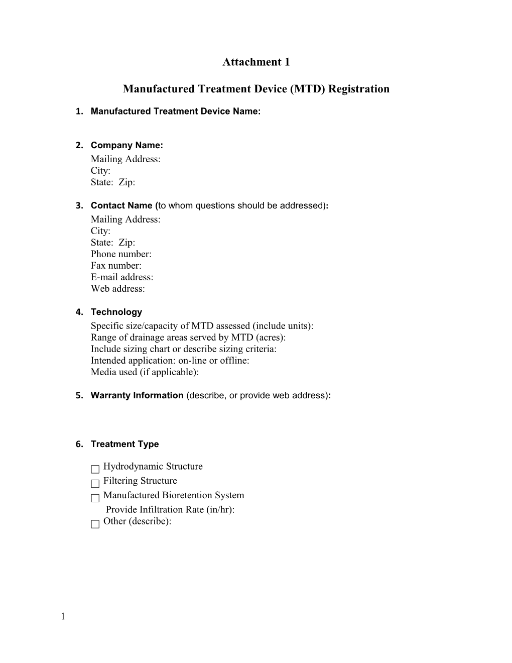 Manufactured Treatment Device (MTD) Registration