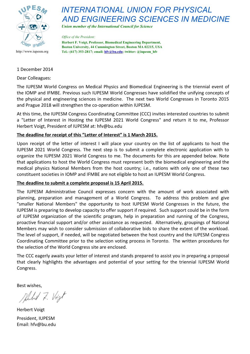 The Deadline for Receipt of This Letter of Interest Is 1 March 2015