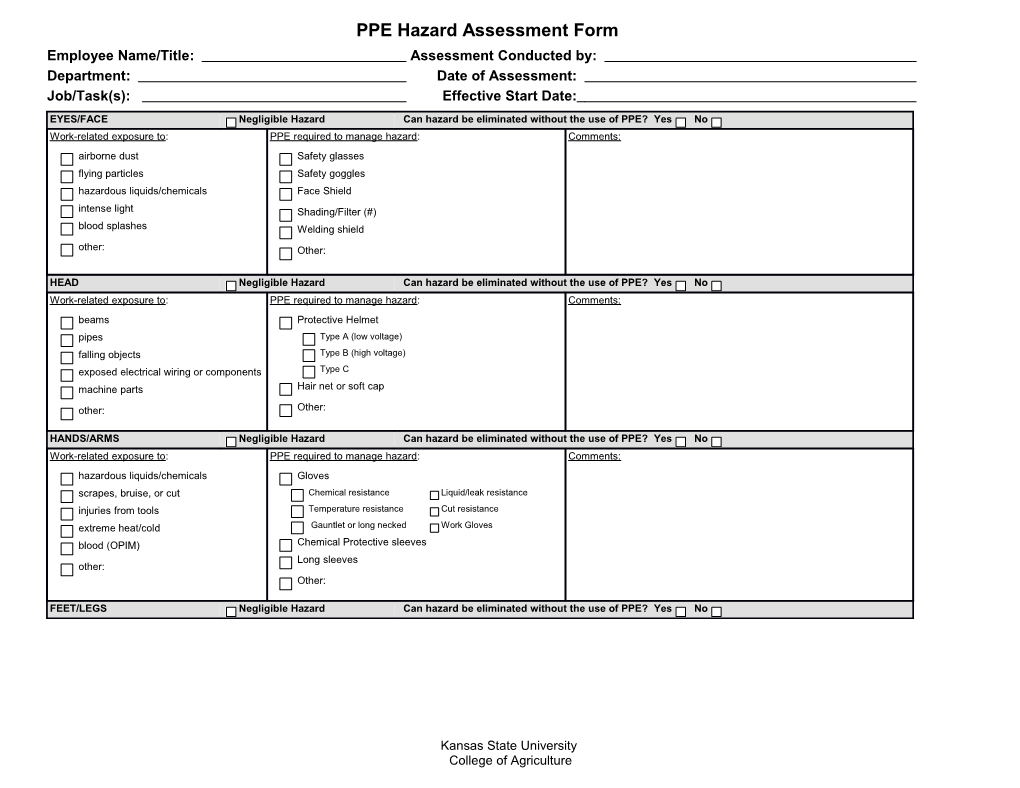 PPE Hazard Assessment Form