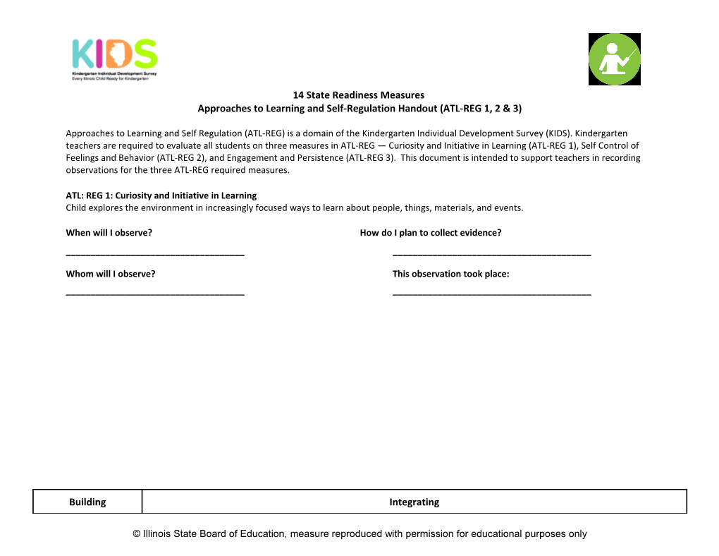 Approaches to Learning and Self-Regulation Handout (ATL-REG 1, 2 & 3)