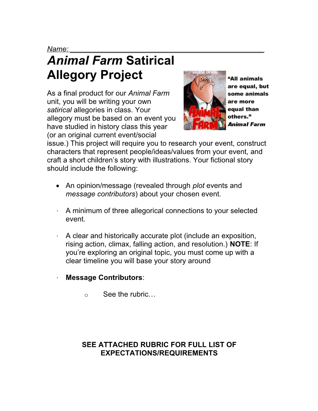 Animal Farmsatirical Allegory Project