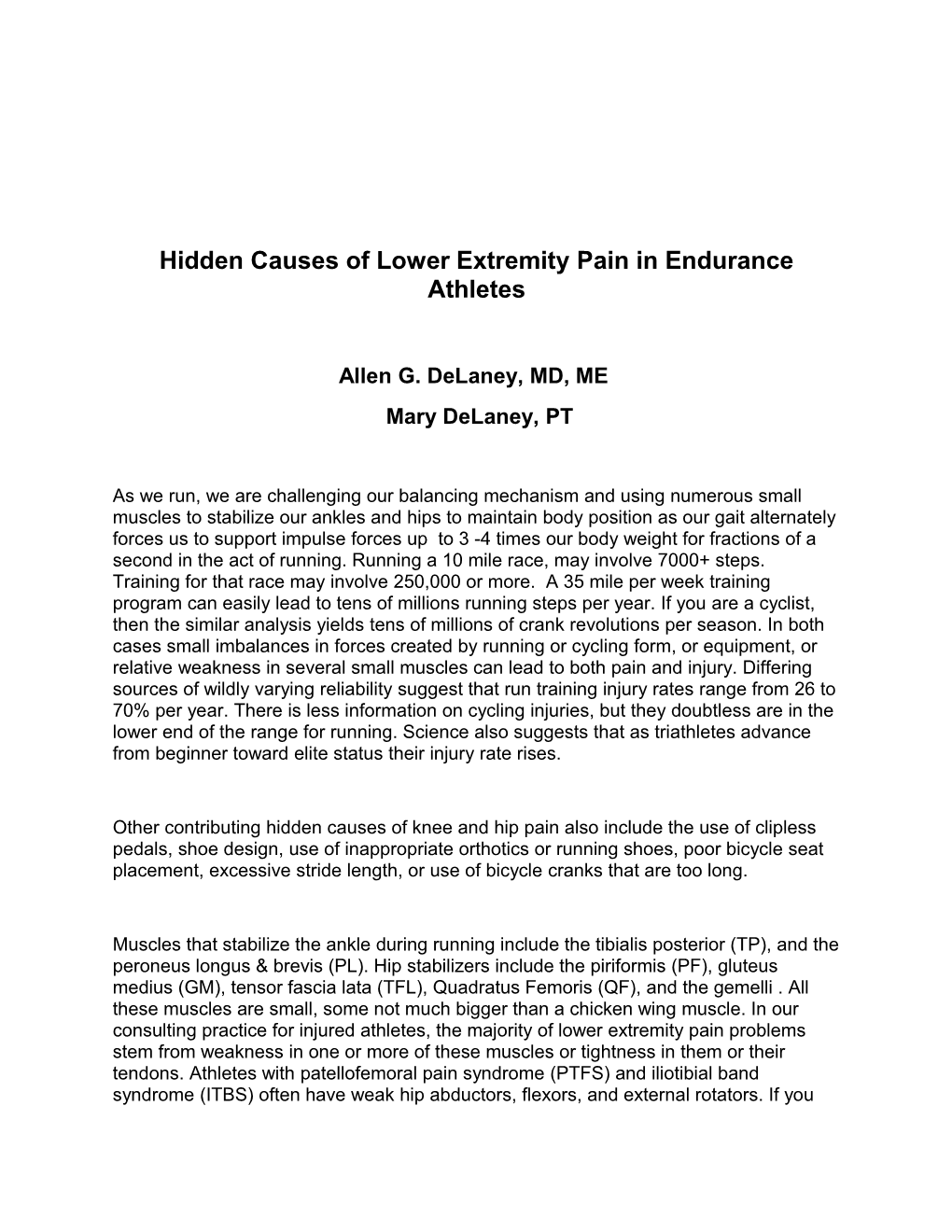 Hidden Causes of Lower Extremitypain in Endurance Athletes
