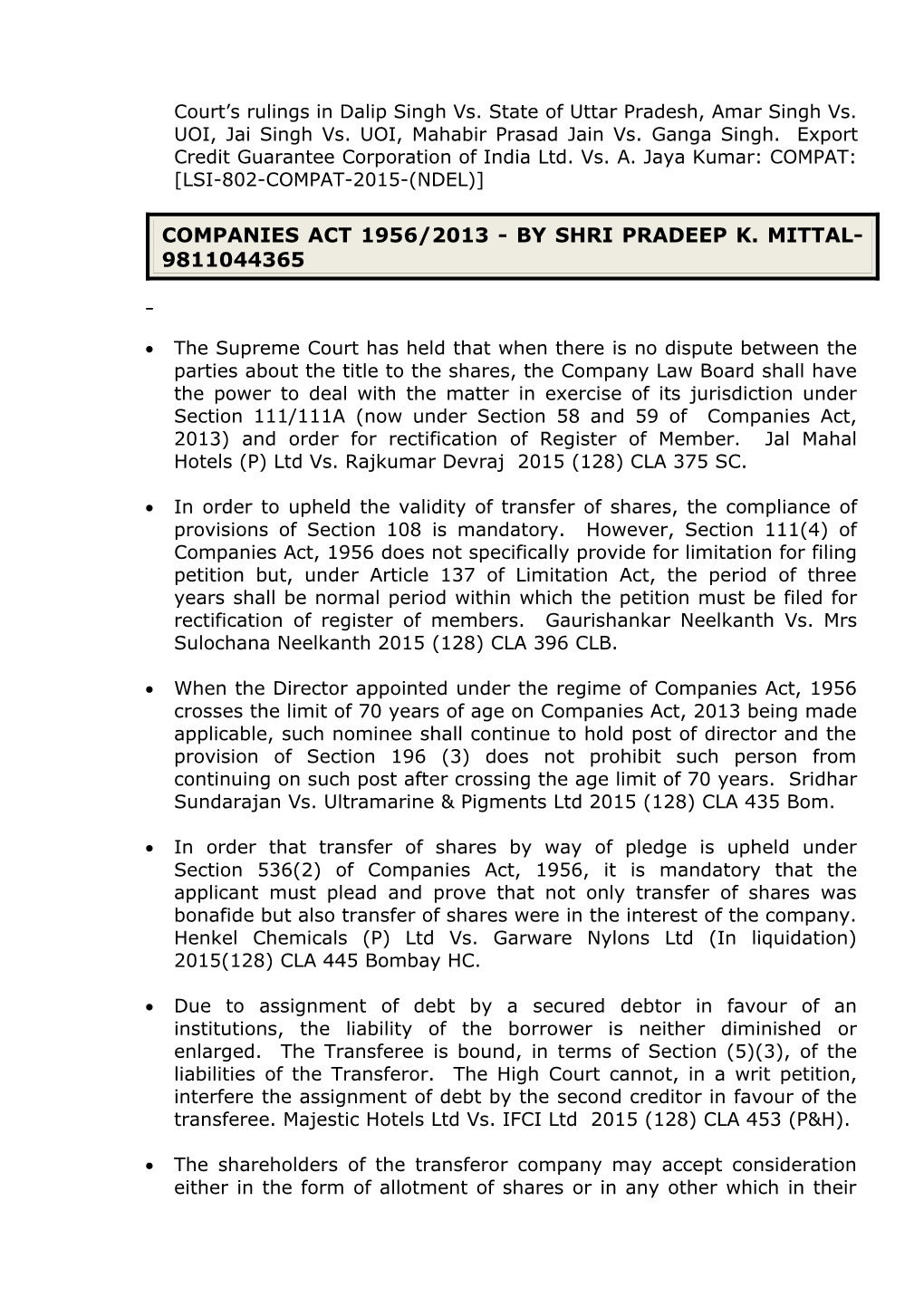 Circulars and Notifications Issued by the Ministry of Corporate Affairs (Mca) in the Month