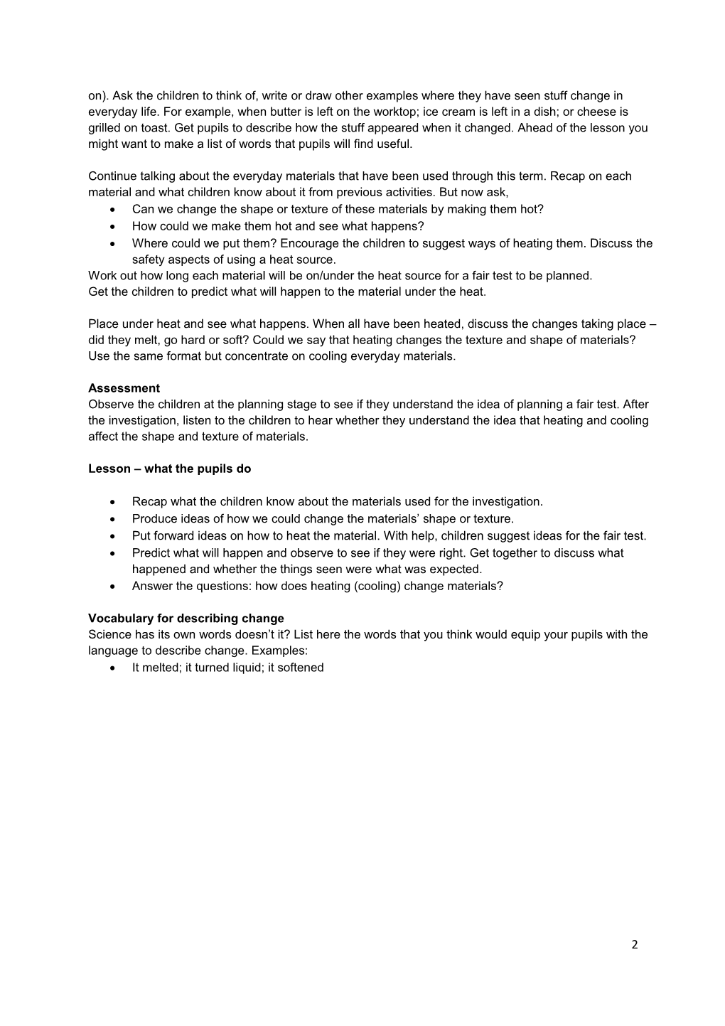 Heating and Cooling Lesson Plan -Year 2 Student Contributed