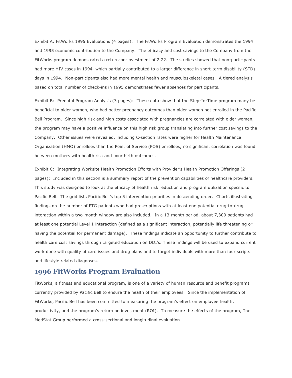 Exhibit A: Fitworks 1995 Evaluations (4 Pages): the Fitworks Program Evaluation Demonstrates