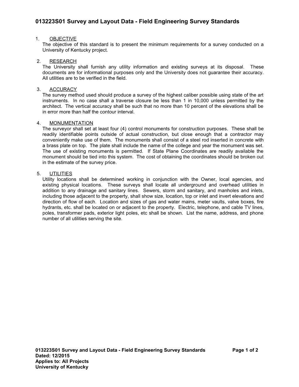 Field Engineering Survey Standards