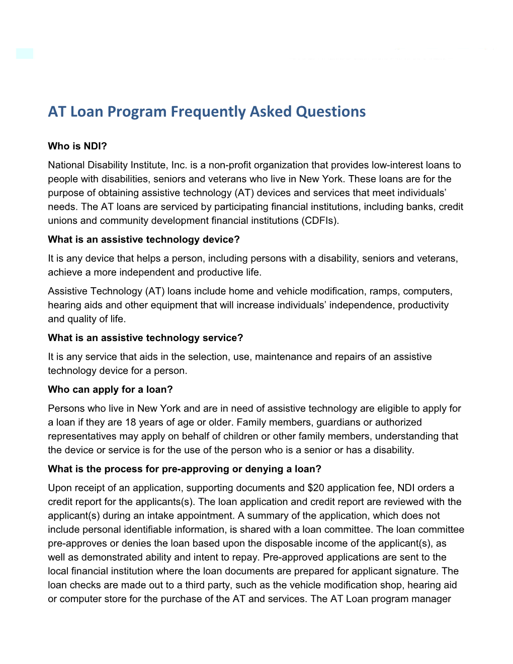 AT Loan Program Frequently Asked Questions