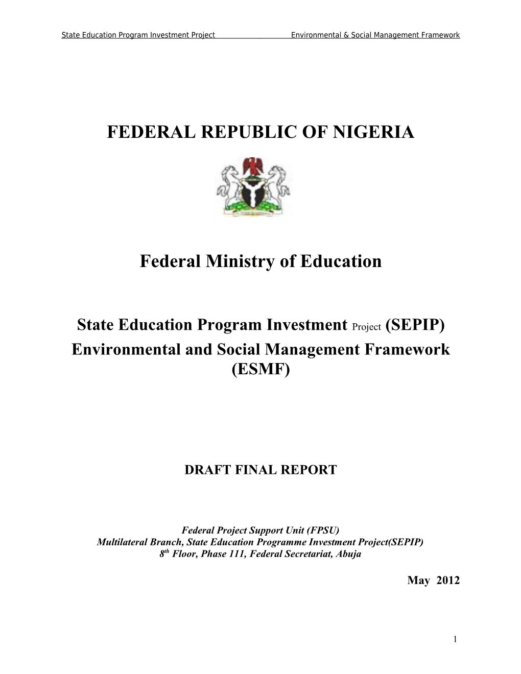 State Education Program Investment Projectenvironmental & Social Management Framework