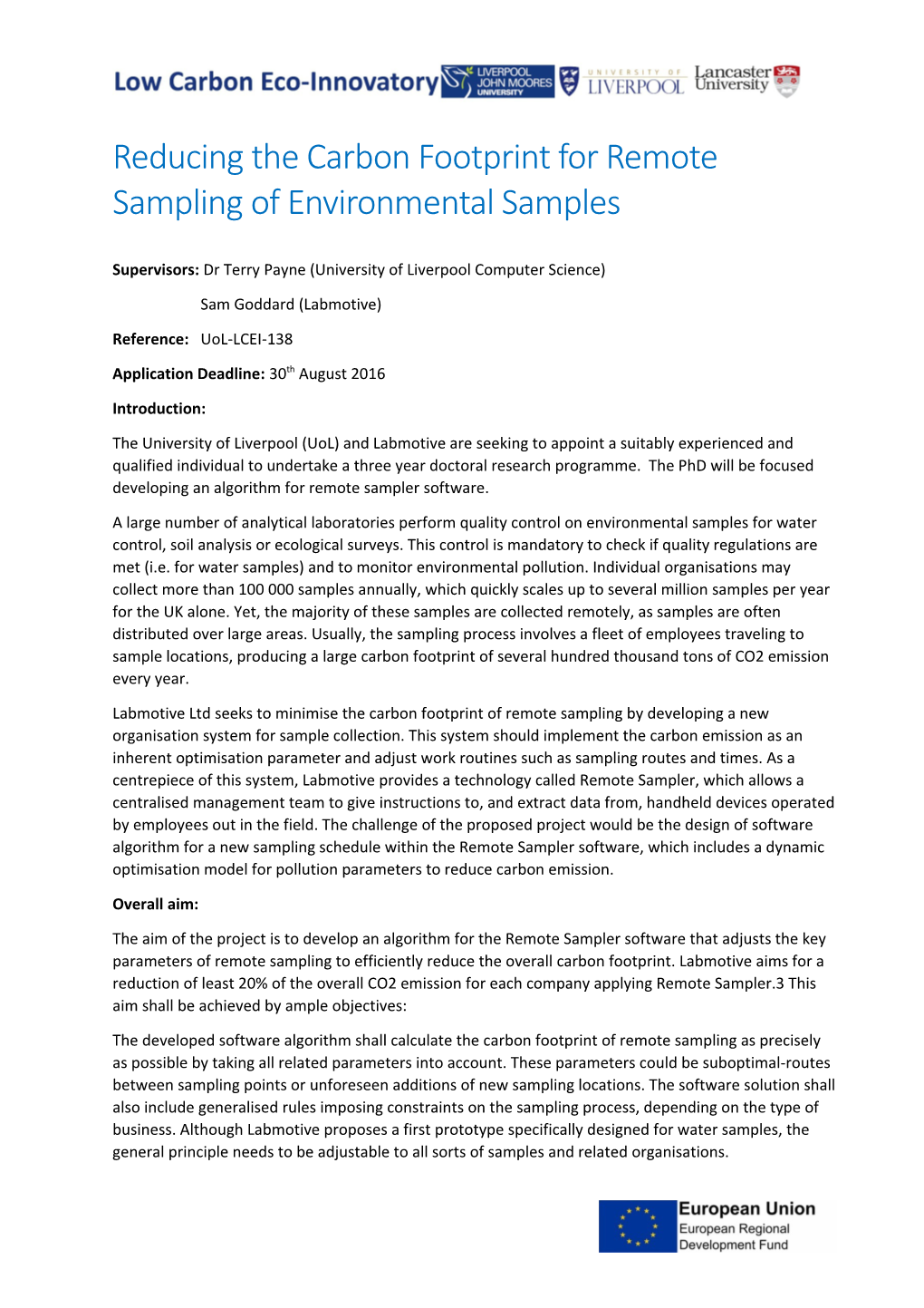 Reducing the Carbon Footprint for Remote Sampling of Environmental Samples