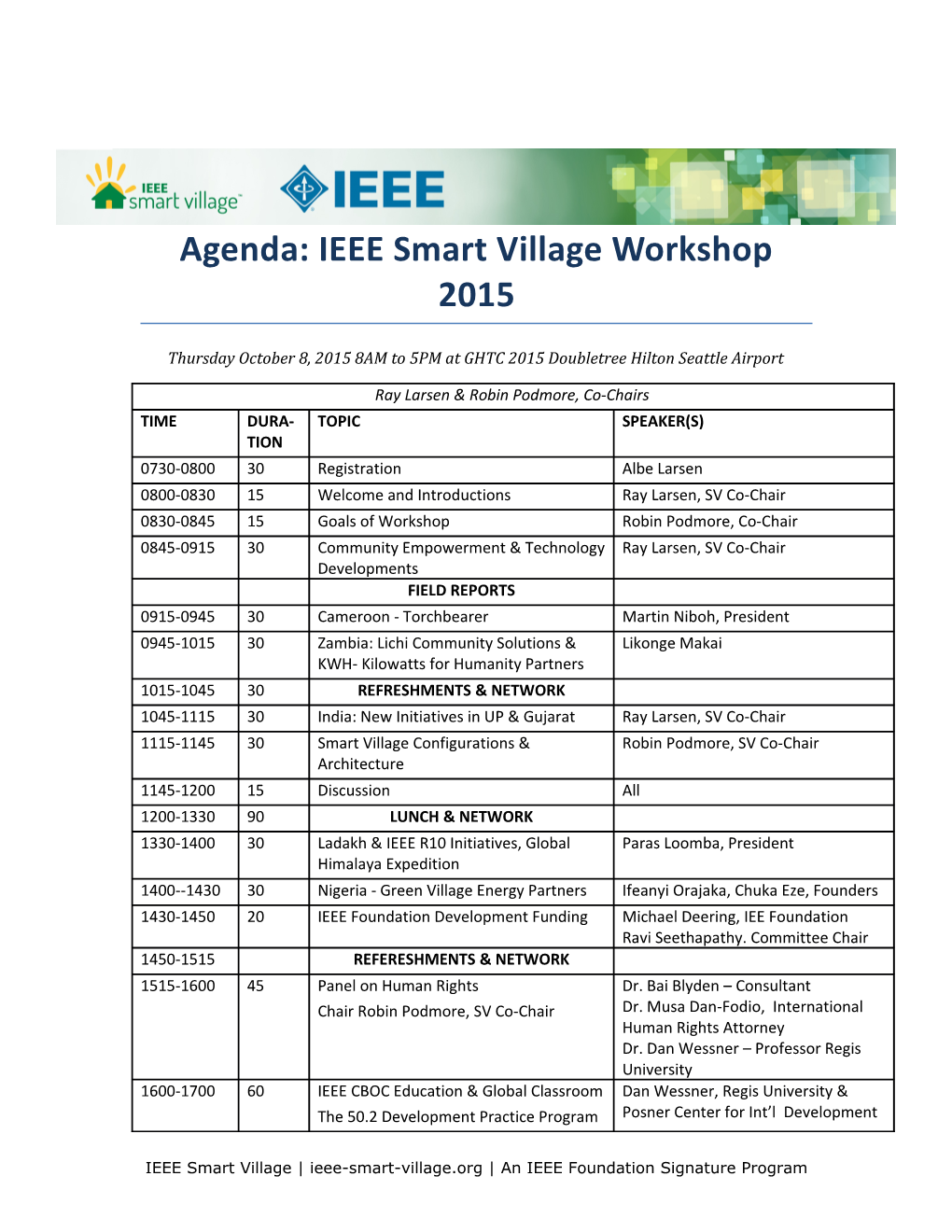 Agenda: IEEE Smart Village Workshop2015