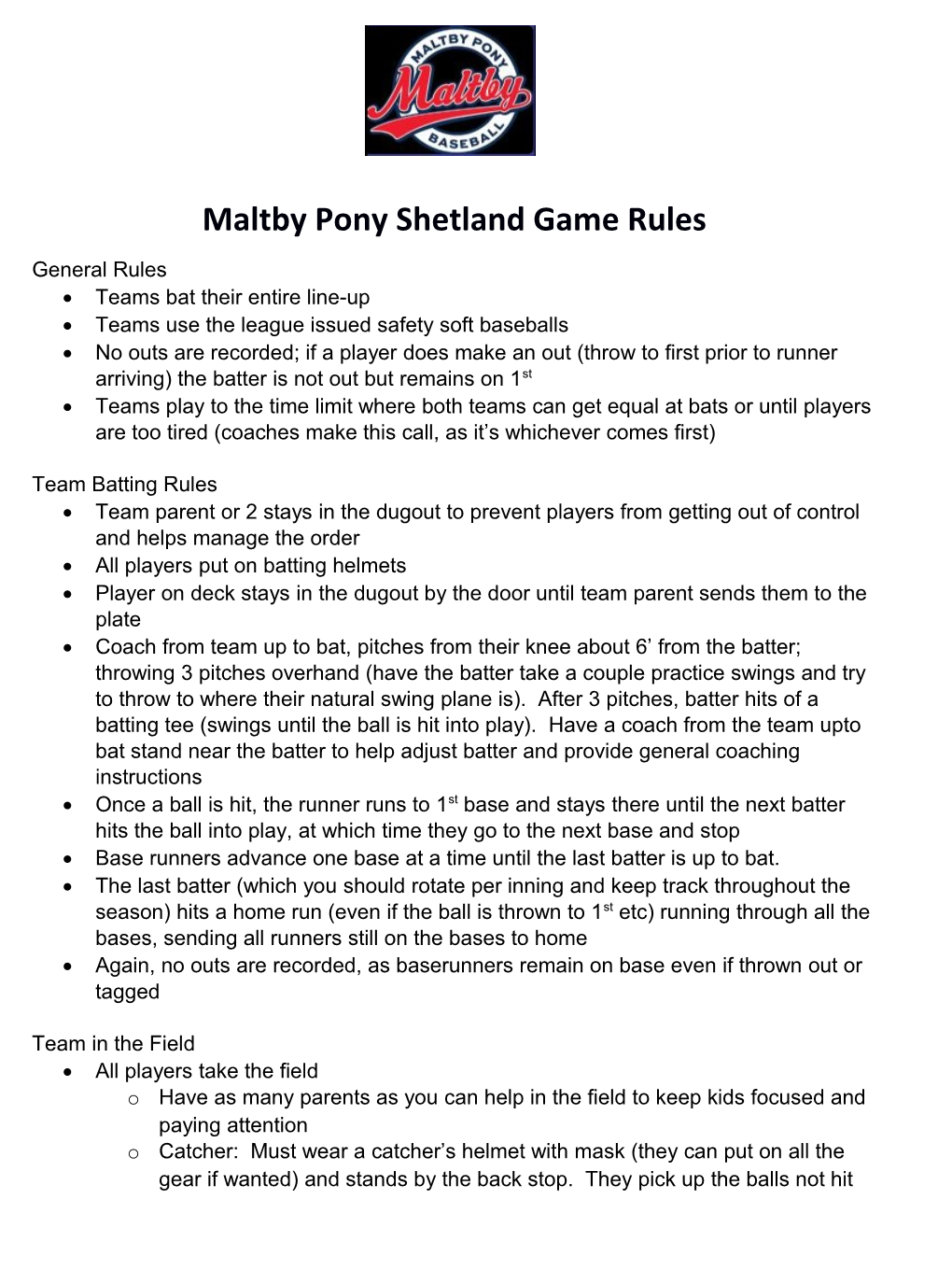 Maltby Pony Shetland Game Rules