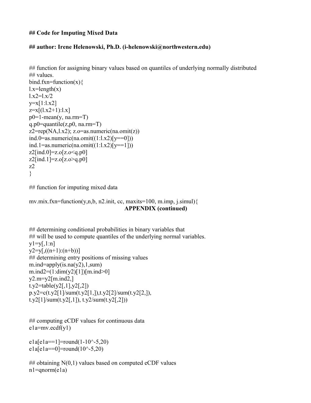 Code for Imputing Mixed Data