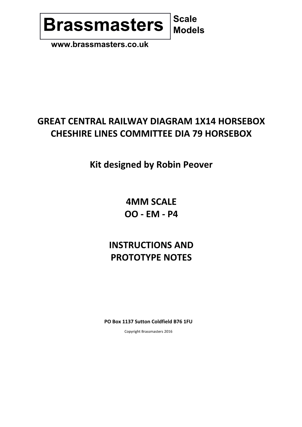 Great Central Railway Diagram 1X14 Horsebox
