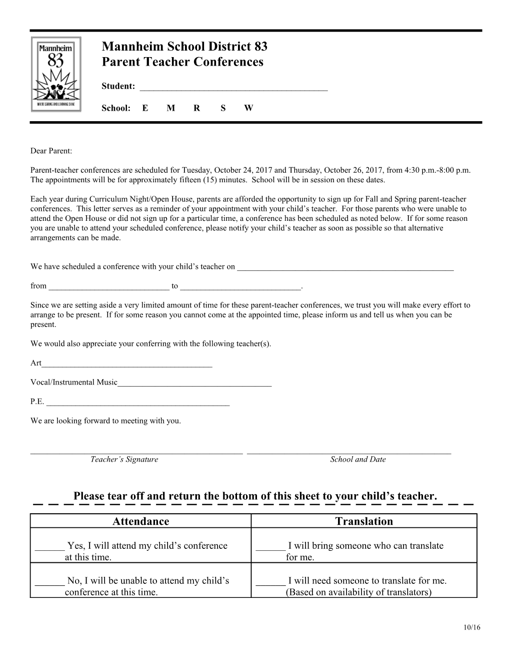 Mannheim School District 83 Parent Teacher Conferences